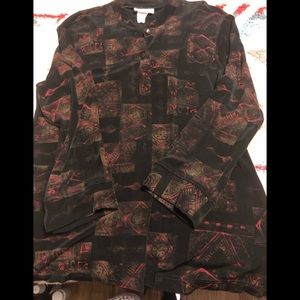 Woman’s jacket. Black Banded collar. Rust and brown tones. Worn once. 29 inch L.